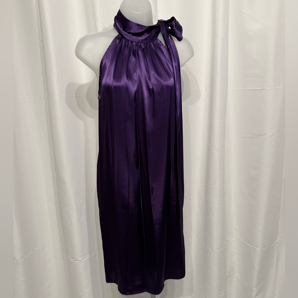 Jessica Howard Halter tie neck purple satin dress NWT Size 10P